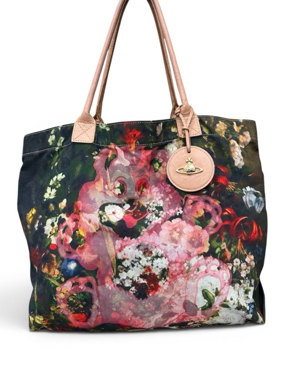 Vivienne Westwood Teddy Bear Graphic Tote Bag Orb Charm Canvas Leather Large